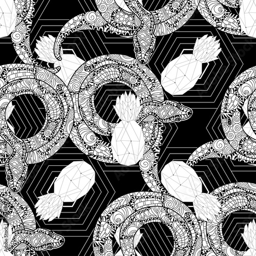 Hand drawn doodle anaconda seamless pattern