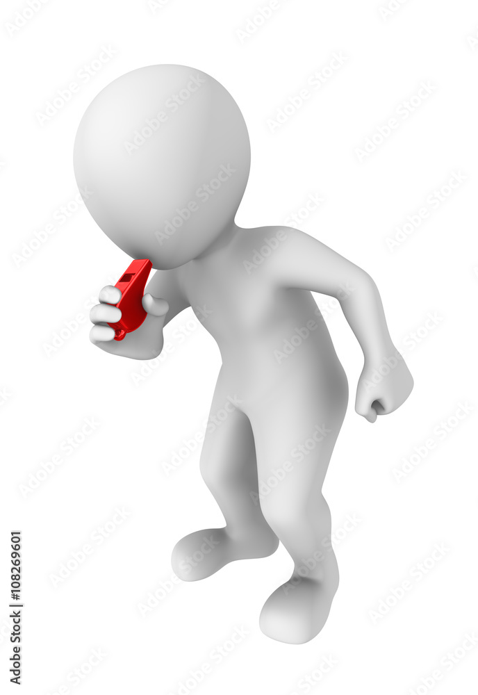 3d man with whistle. Security concept. 3d man with whistle. Security concept.