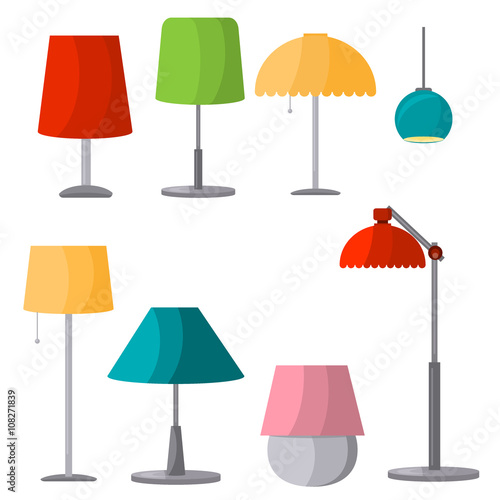 Lamps furniture set light design electric vector illustration.