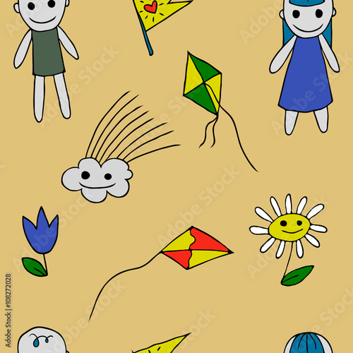 flower, kite flying, cloud, boy, girl2 photo