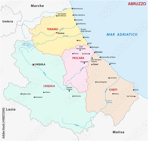 abruzzo administrative map, italy photo