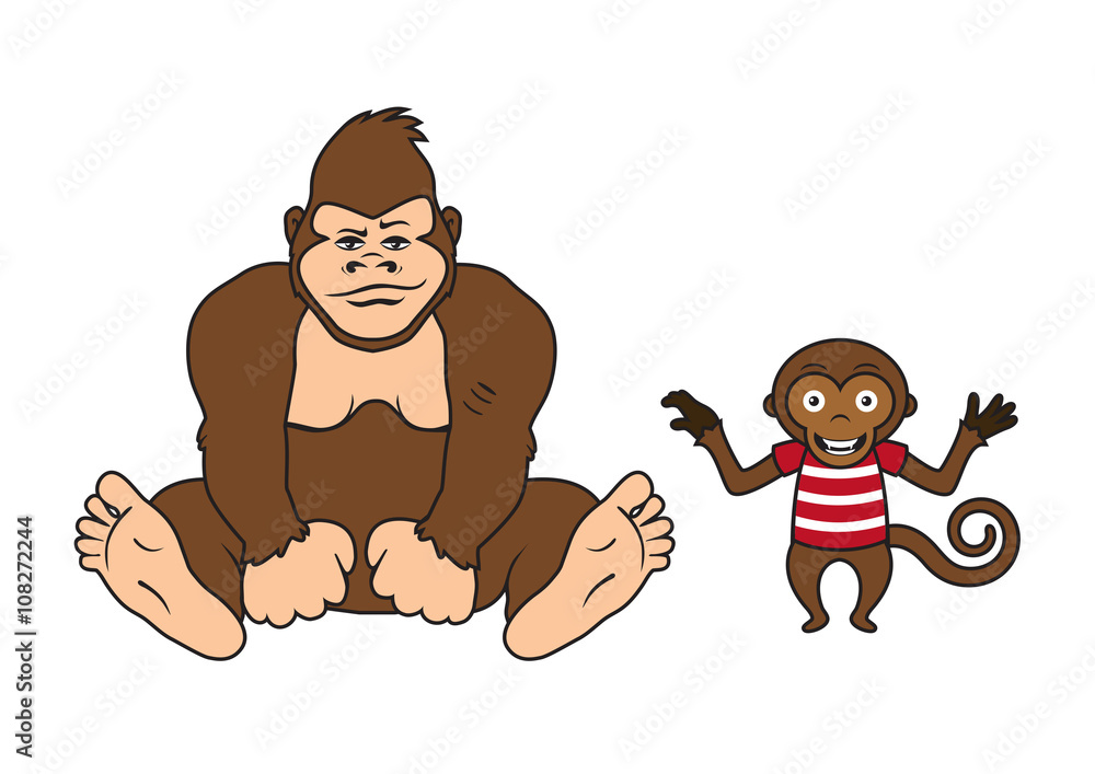 Two monkeys vector. Monkey on a white background. Cartoon character monkey  Stock Illustration | Adobe Stock