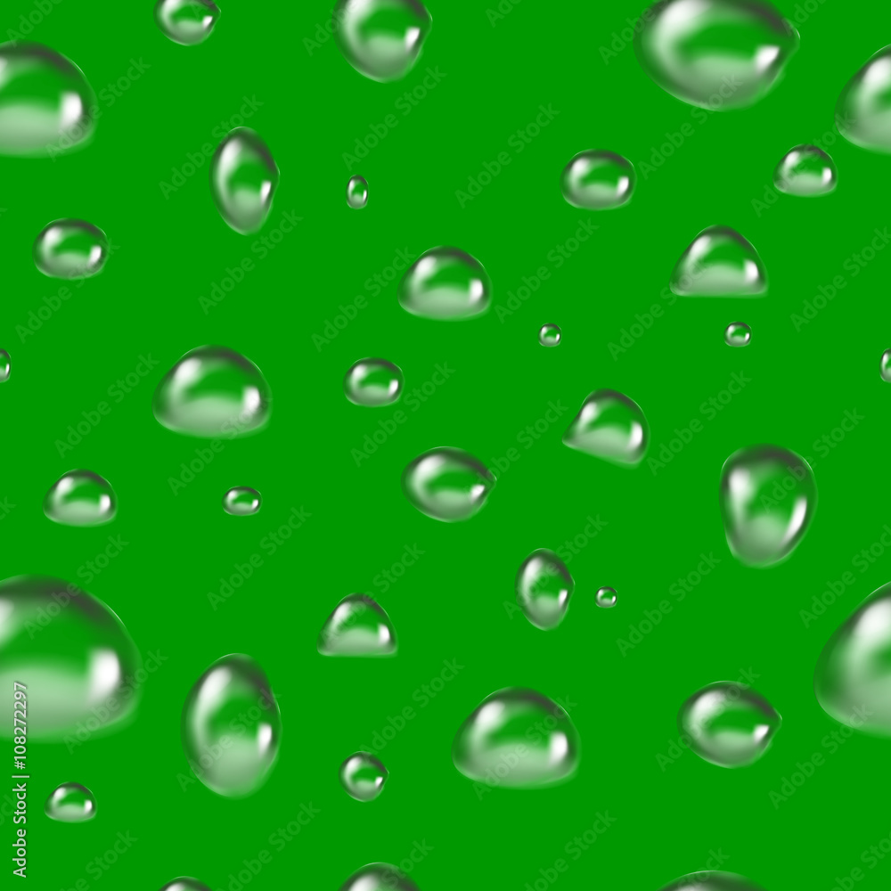 Seamless pattern with water drops on green