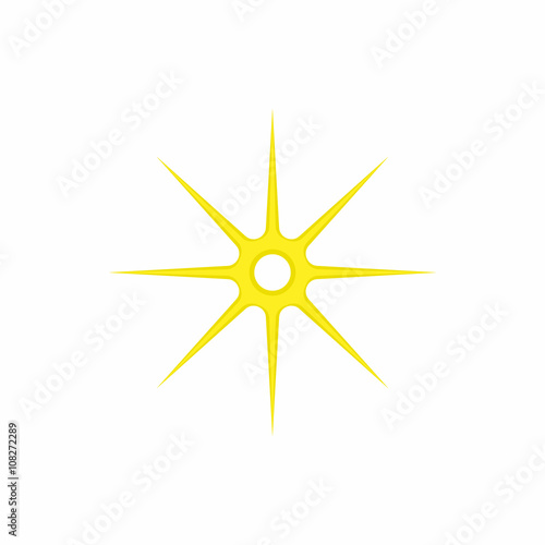 Gold eight pointed star icon, cartoon style