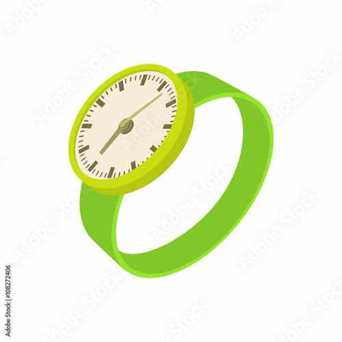Green wrist watch icon, cartoon style