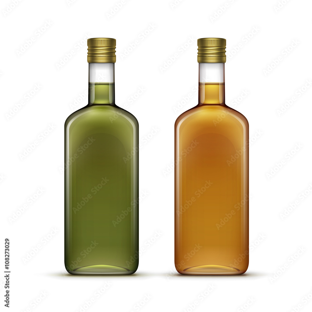Vector Set of Alcohol Alcoholic Beverages Drinks Whiskey or Sunflower Olive Oil Glass Bottles Isolated on White Vector Set of Alcohol Alcoholic Beverages Drinks Whiskey or Sunflower Olive Oil Glass Bottles Isolated on White