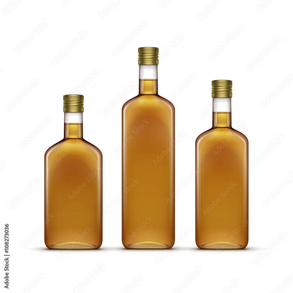 Vector Set of Alcohol Alcoholic Beverages Drinks Whiskey or Sunflower Olive Oil Glass Bottles Isolated on White Vector Set of Alcohol Alcoholic Beverages Drinks Whiskey or Sunflower Olive Oil Glass Bottles Isolated on White