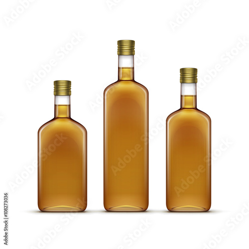 Vector Set of Alcohol Alcoholic Beverages Drinks Whiskey or Sunflower Olive Oil Glass Bottles Isolated on White