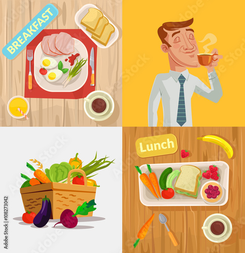 Food vector cartoon illustration set