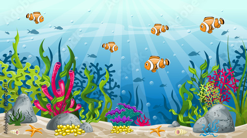 Illustration of underwater landscape with clownfish 