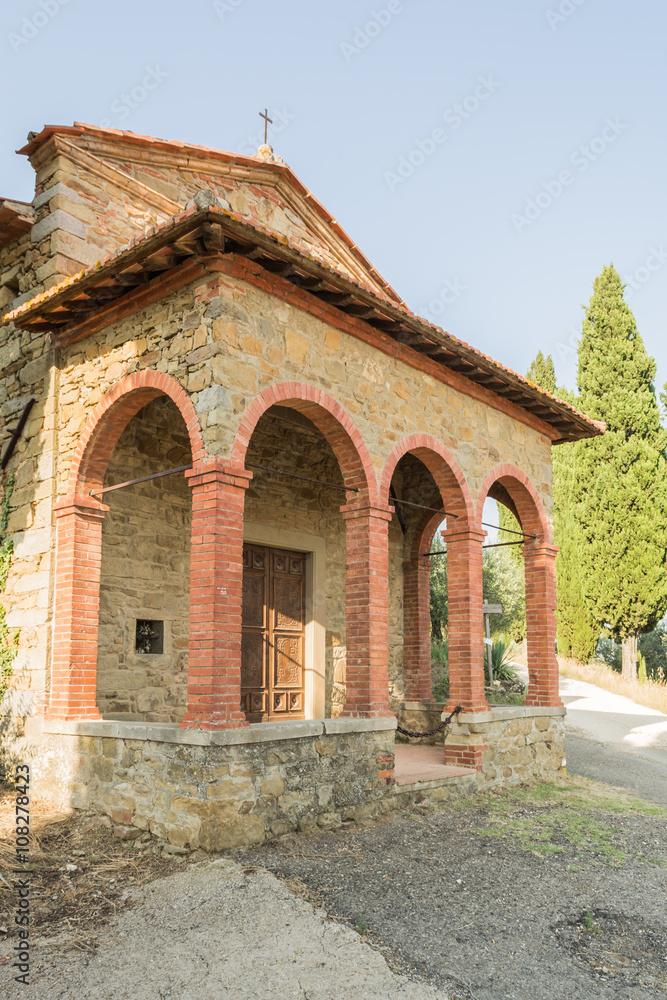 The small Church of Mountain in the hills of Cortona, Tuscany, Italy
