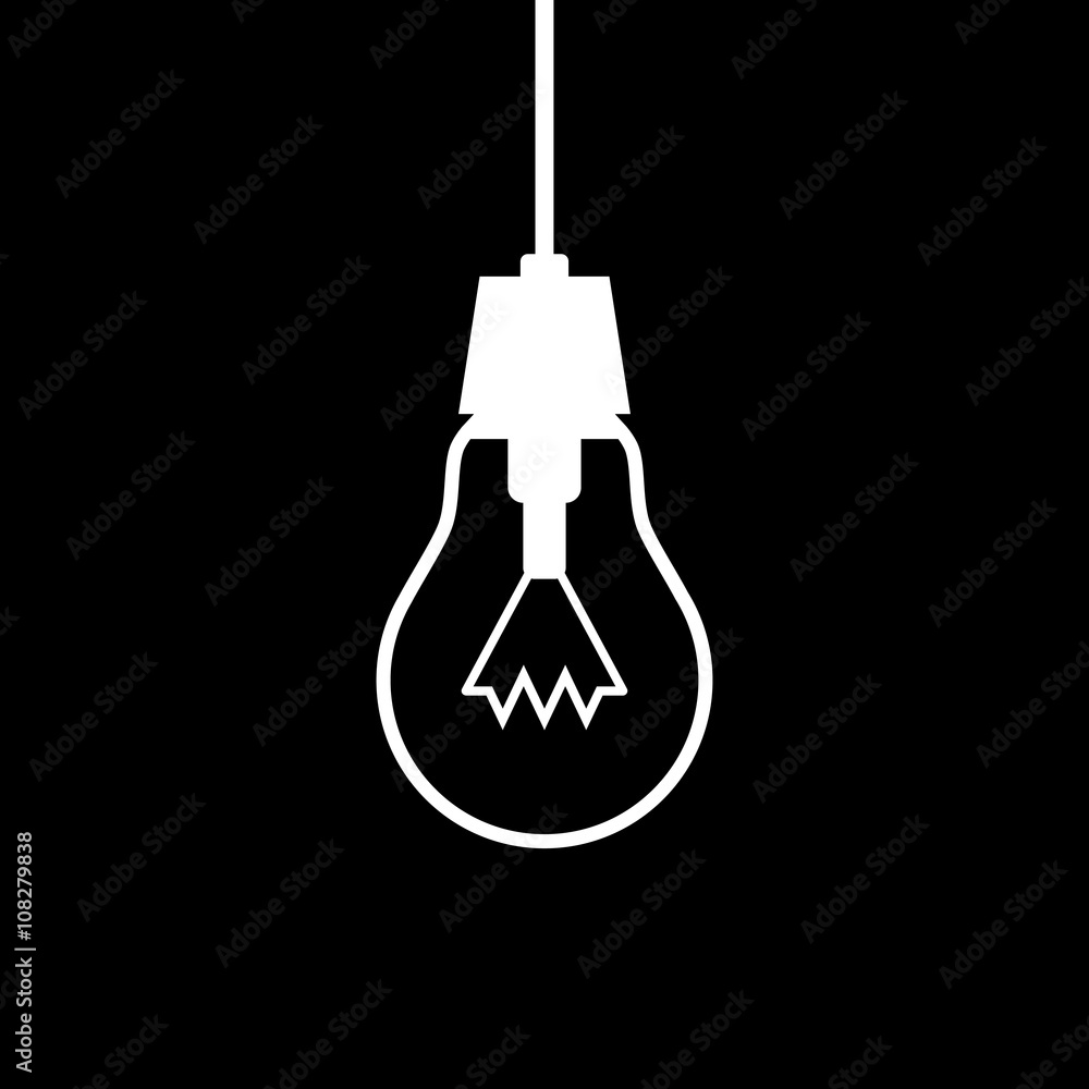 White lightbulb icon on black background White lightbulb icon on black background