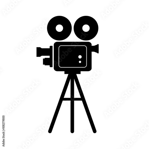 Black movie camera on white background