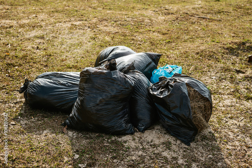 garbage bags on the grass