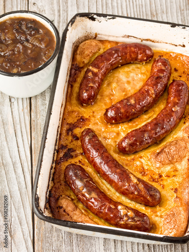 rustic english pub grub toad in the hole photo