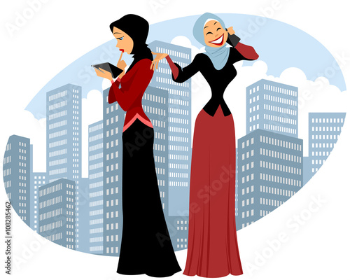 Two businesswomen in city