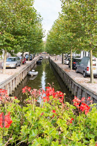 Canal Zoutsloot in historic old town of Harlingen  Friesland  Netherlands