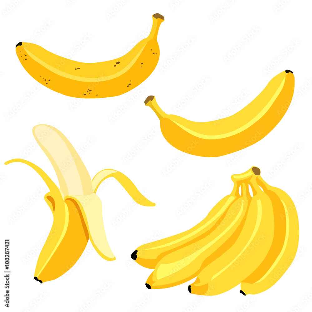 Vector set of cartoon yellow bananas overripe banana single banana peeled  banana bunch #paid, , #sponsored, #Paid, #yellow, #Vect…