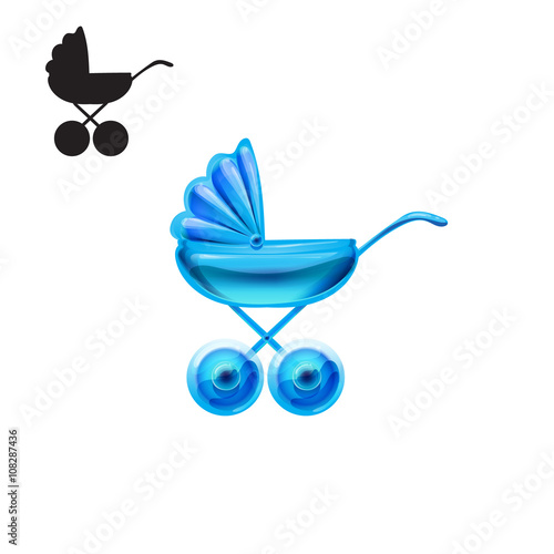stroller glossy icon vector