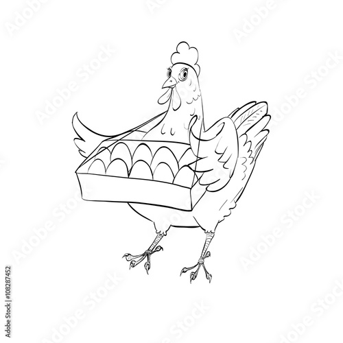 chicken holding a tray of eggs, eggs, poultry, agriculture, vect