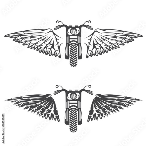 biker theme labels set  with bike and wings