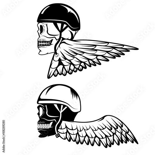 biker theme label with wings and skulls