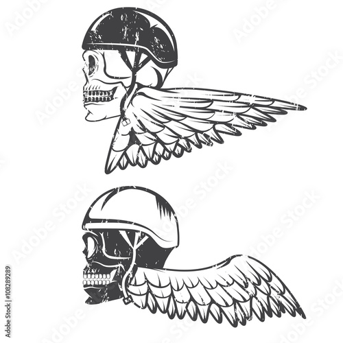 biker theme label with wings and skulls