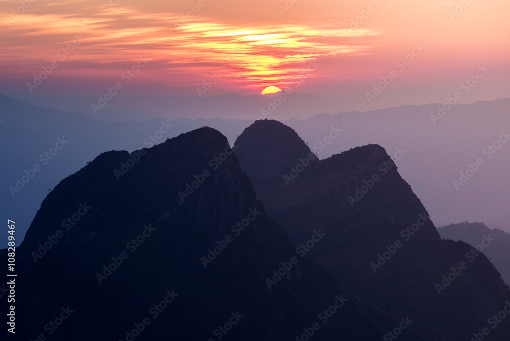 mountain peak during sunrise, Doi Luang Chiang Dao, High mountain in Chiang Mai Province, Thailand. mountain peak during sunrise, Doi Luang Chiang Dao, High mountain in Chiang Mai Province, Thailand.