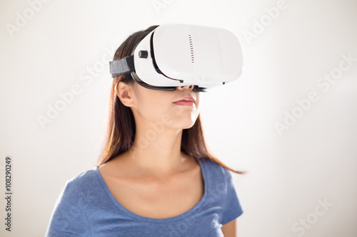 Female wearing VR device