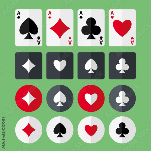Four aces playing cards and suits flat icons
