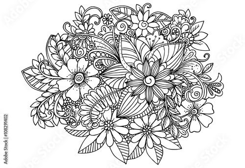 Doodle flowers  adult coloring page 