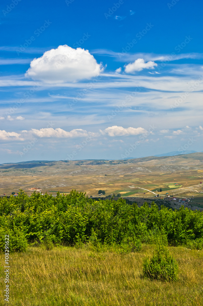 Panoramic view of Pešter plateau landscape in southwest Serbia