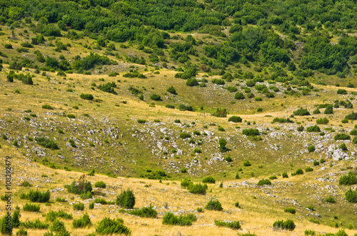 Karst sinkholes, detail from Pester plateau landscape in southwest Serbia