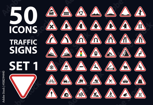 vector collection of traffic warning sign red triangle road set 1