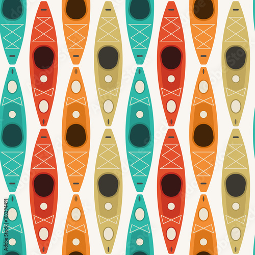 Kayaking and Paddling Seamless Pattern