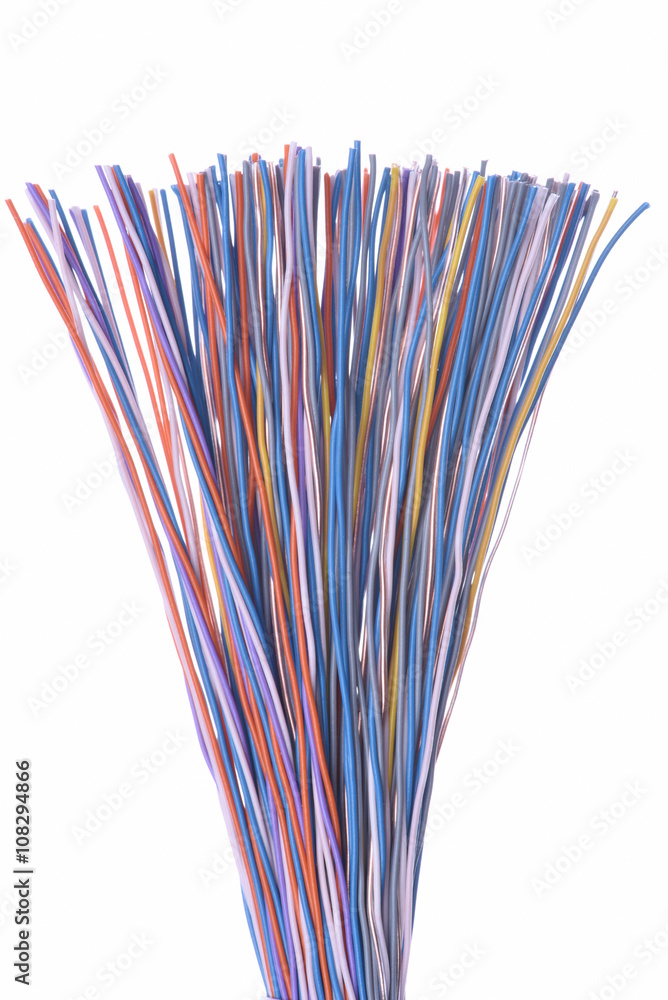 Multicolored cables isolated on white background