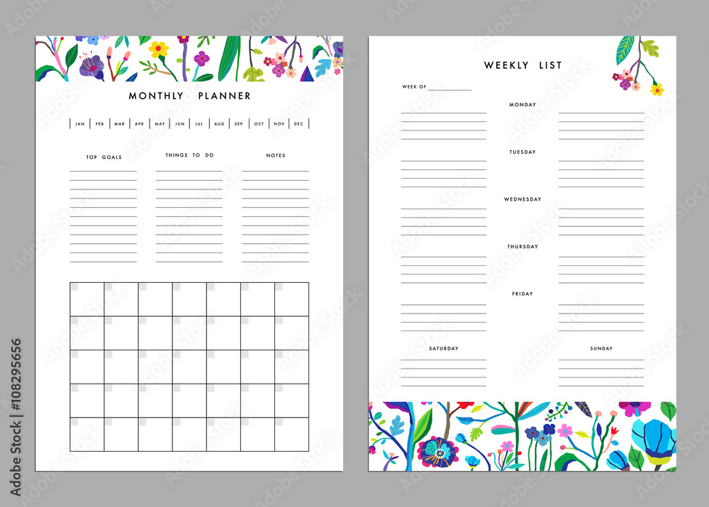 Monthly Planner plus Weekly List Templates. Organizer and Schedule