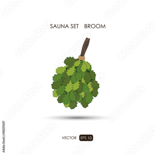Broom. Sauna accessories on a white background. Bathroom items