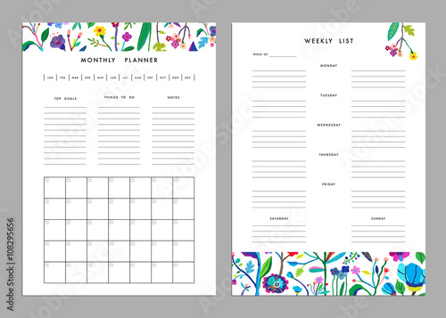 Monthly Planner plus Weekly List Templates. Organizer and Schedule