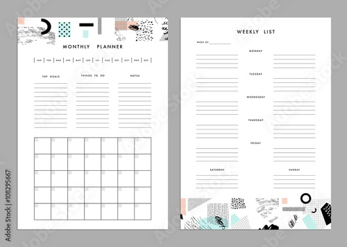 Monthly Planner plus Weekly List Templates. Organizer and Schedule