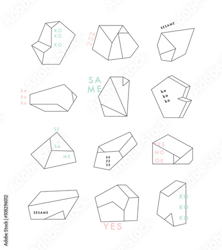 Set of geometric outline shapes and crystals. Trendy hipster logos