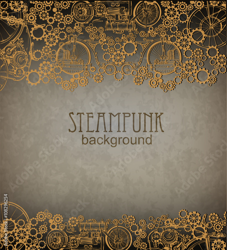 Steampunk style. Template steampunk design for card. Frame steampunk background. photo