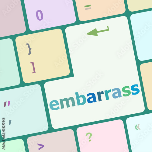 The word embarrass on a computer keyboard vector illustration