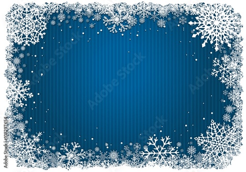 Blue Christmas background with frame of snowflakes