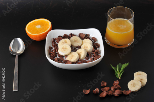 healthy Breakfast - chocolate cereal with banana