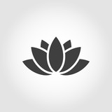 Vector black lotus icon on grey background. Lotus plant. Lotus flower
