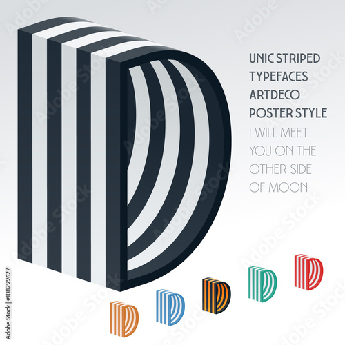 Vector stripped 3D alphabet. Optional different colors. Letter D