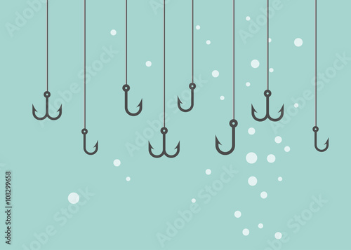 Vector black Fishing hooks icons set. Barbed fish hook illustration. Hook icon photo