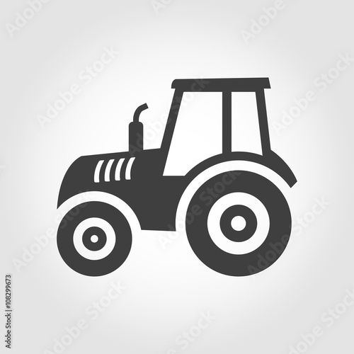Vector balck tractor icon on grey background. Farmer machine icon