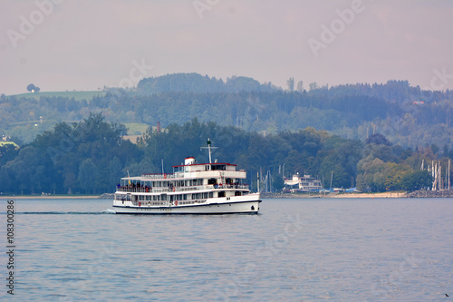 Tourist boat on Constance lake in Bregenz, Austria